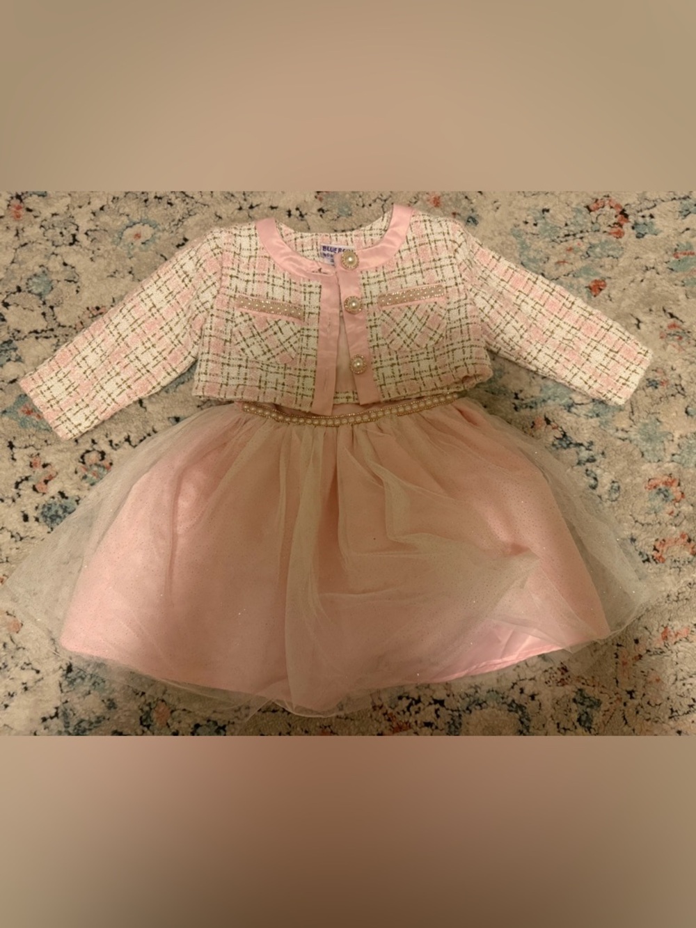 Blueberi Boulevard Pink Tulle Skirt with Tweed Jacket Set